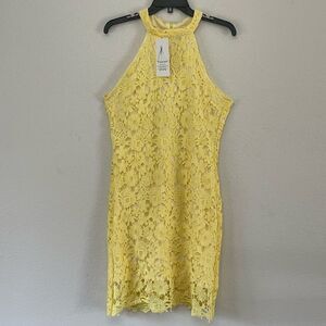 Bolaiya Yellow Crochet Halter Dress Size Medium NWT
